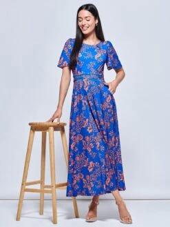 Angel Sleeve Jersey Maxi Dress, Royal Floral -DORIA Clothing Shop L1621022 Royalfloral 4