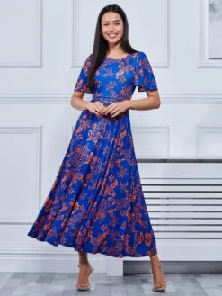 Angel Sleeve Jersey Maxi Dress, Royal Floral -DORIA Clothing Shop L1621022 Royalfloral 5