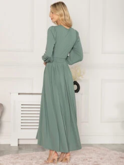 Rashelle Jersey Long Sleeve Maxi Dress, Pleat Green -DORIA Clothing Shop L312 145 PleatGreen 4