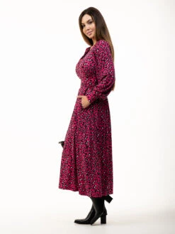 Jolie Moi Vivian Long Sleeve Dress, Pink Animal -DORIA Clothing Shop L312 621PinkAnimal 3
