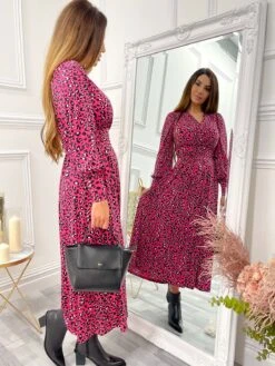 Jolie Moi Vivian Long Sleeve Dress, Pink Animal -DORIA Clothing Shop L312 621PinkAnimal 8