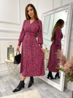 Jolie Moi Vivian Long Sleeve Dress, Pink Animal -DORIA Clothing Shop L312 621PinkAnimal 9