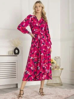 Jolie Moi Vivian Long Sleeve Dress, Abstract Multi -DORIA Clothing Shop L312 621 AbstractMulti 3