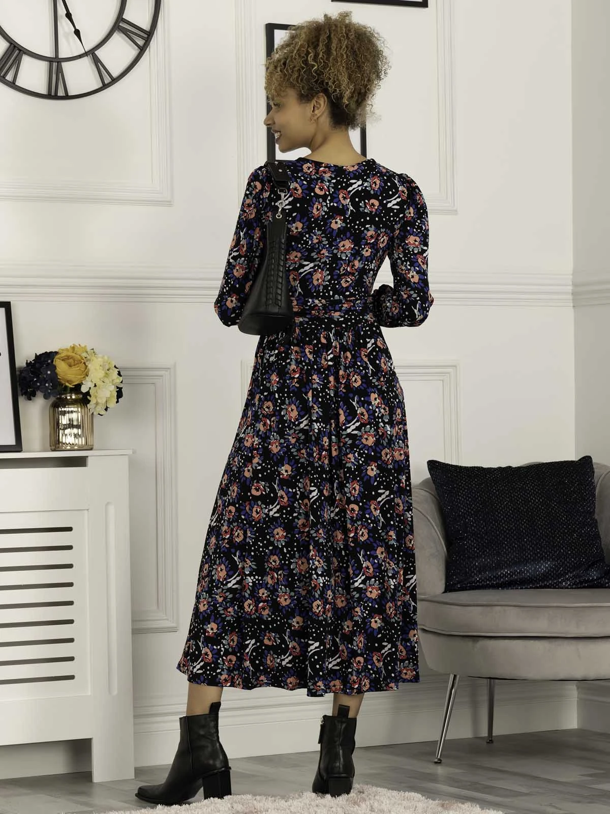 Vivian Long Sleeve Dress, Navy Floral 2 Vivian Long Sleeve Dress, Navy Floral - Image 2