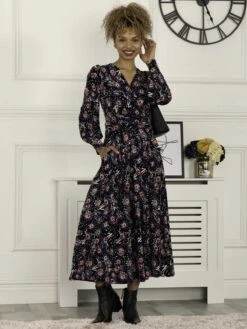 Vivian Long Sleeve Dress, Navy Floral 10 Vivian Long Sleeve Dress, Navy Floral -DORIA Clothing Shop L312 621 NavyFloral 4