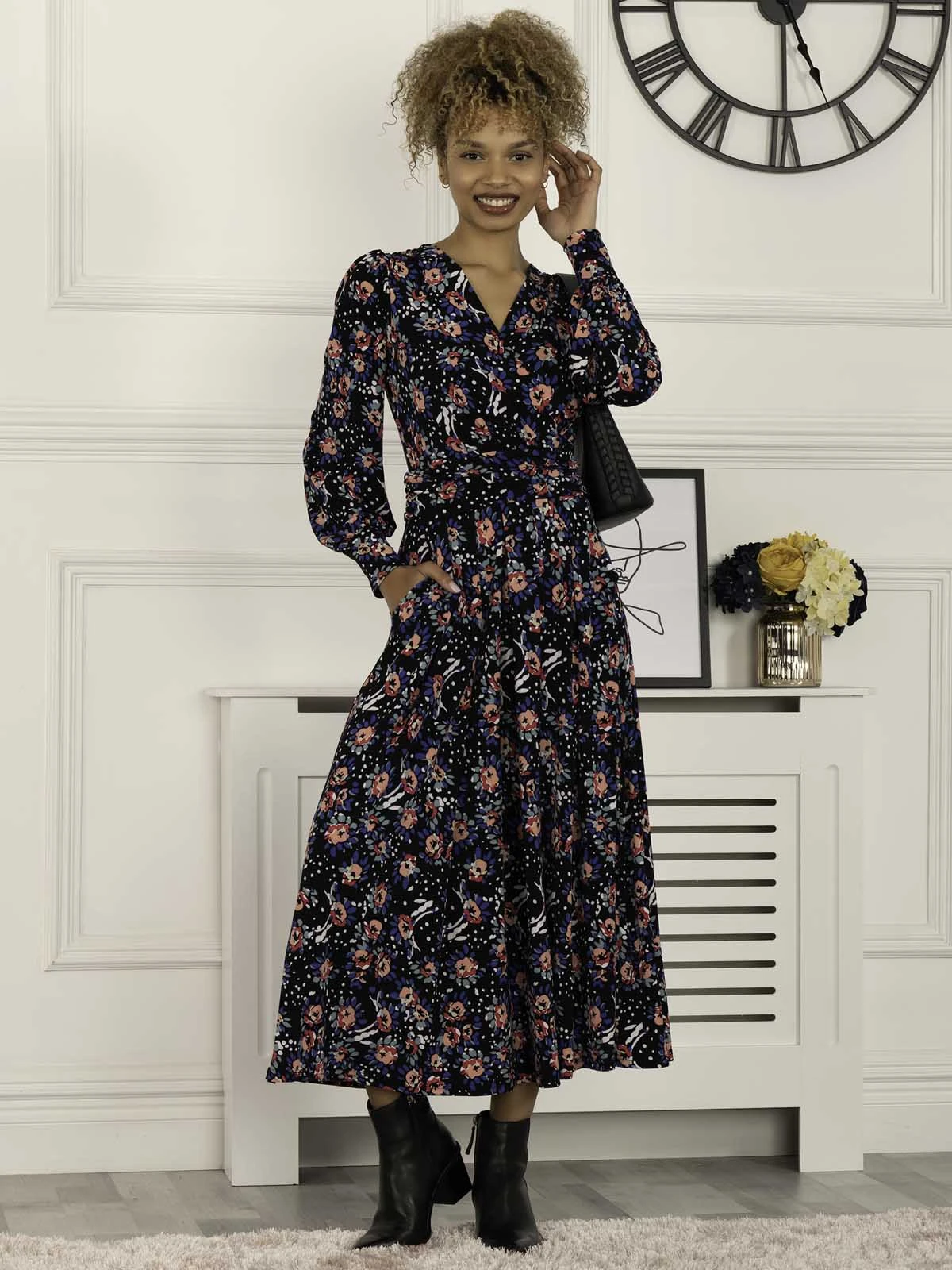 Vivian Long Sleeve Dress, Navy Floral 5 Vivian Long Sleeve Dress, Navy Floral - Image 5