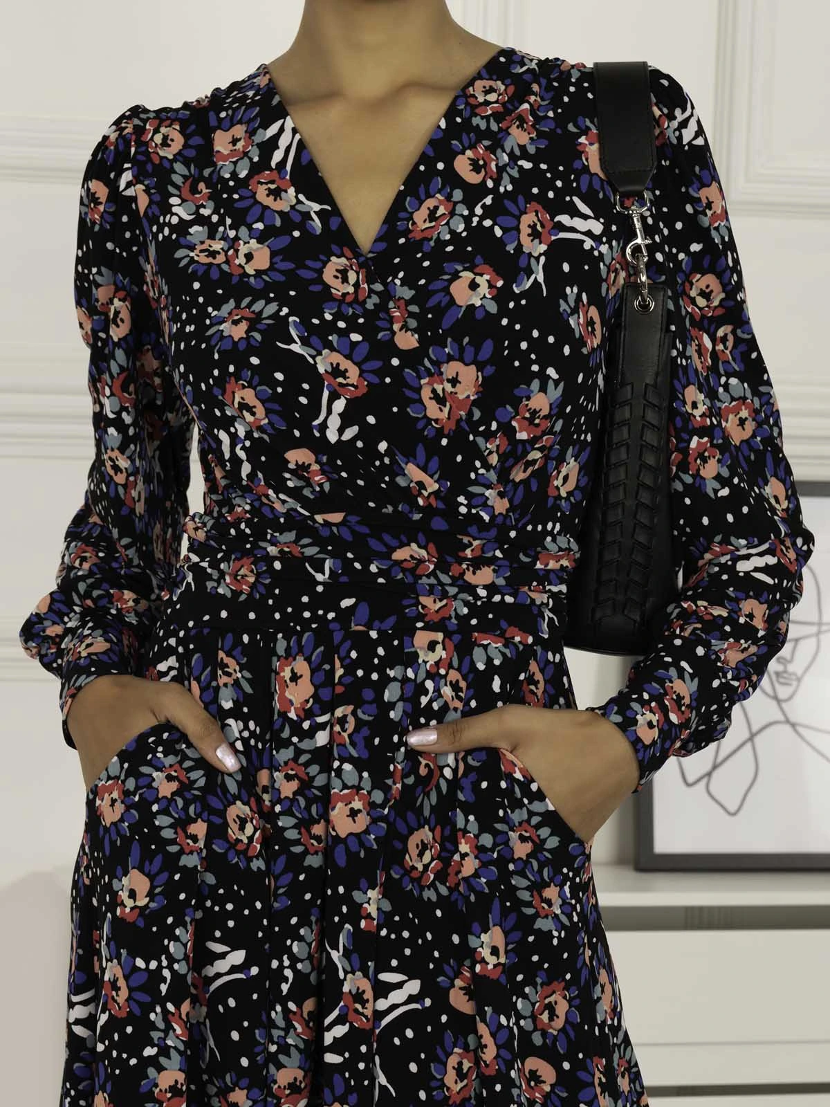 Vivian Long Sleeve Dress, Navy Floral 4 Vivian Long Sleeve Dress, Navy Floral - Image 4