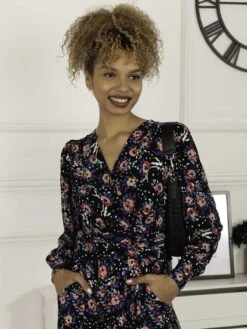 Vivian Long Sleeve Dress, Navy Floral 11 Vivian Long Sleeve Dress, Navy Floral -DORIA Clothing Shop L312 621 NavyFloral 6