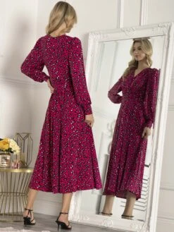 Jolie Moi Vivian Long Sleeve Dress, Pink Animal -DORIA Clothing Shop L312 621 PinkAnimal 2