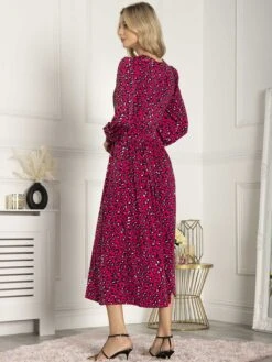 Jolie Moi Vivian Long Sleeve Dress, Pink Animal -DORIA Clothing Shop L312 621 PinkAnimal 4