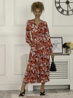 Jolie Moi Vivian Long Sleeve Dress, Red Floral -DORIA Clothing Shop L312 621 RedFloral 3