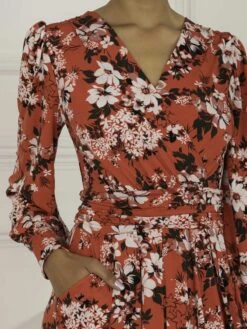 Jolie Moi Vivian Long Sleeve Dress, Red Floral -DORIA Clothing Shop L312 621 RedFloral 5