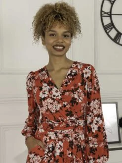 Jolie Moi Vivian Long Sleeve Dress, Red Floral -DORIA Clothing Shop L312 621 RedFloral 6