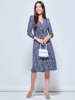 Long Sleeve Jersey Midi Dress, Navy Geo -DORIA Clothing Shop L504 108 NavyGeo 4