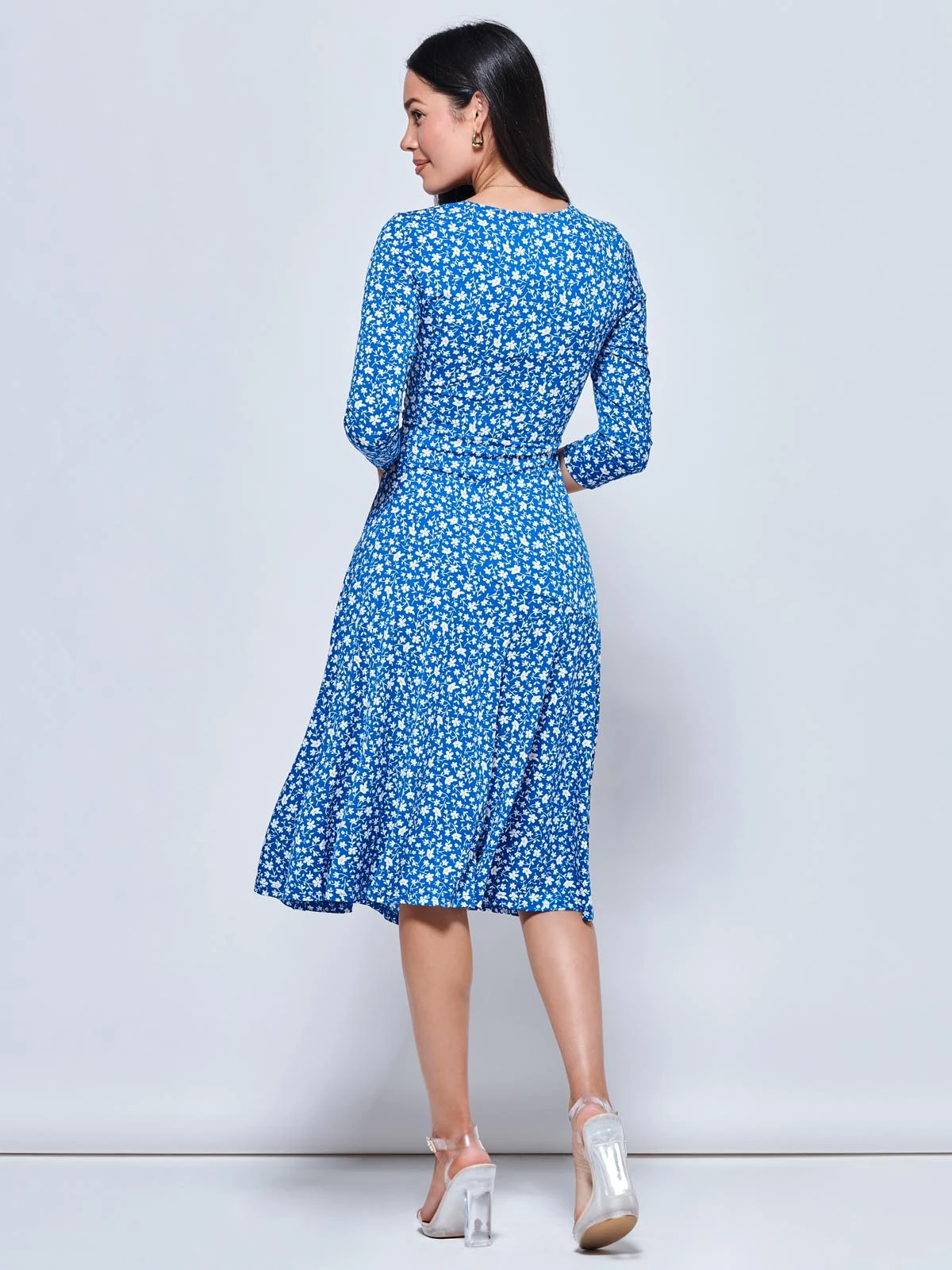 Gretta Jersey Fit & Flare Dress, Blue Floral 2 Gretta Jersey Fit & Flare Dress, Blue Floral - Image 2