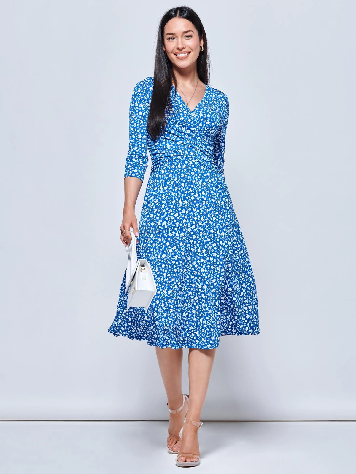 Gretta Jersey Fit & Flare Dress, Blue Floral 4 Gretta Jersey Fit & Flare Dress, Blue Floral - Image 4