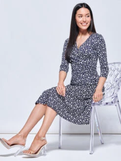Gretta Jersey Fit & Flare Dress, Navy Floral 8 Gretta Jersey Fit & Flare Dress, Navy Floral -DORIA Clothing Shop L6102101 Navyfloral 1