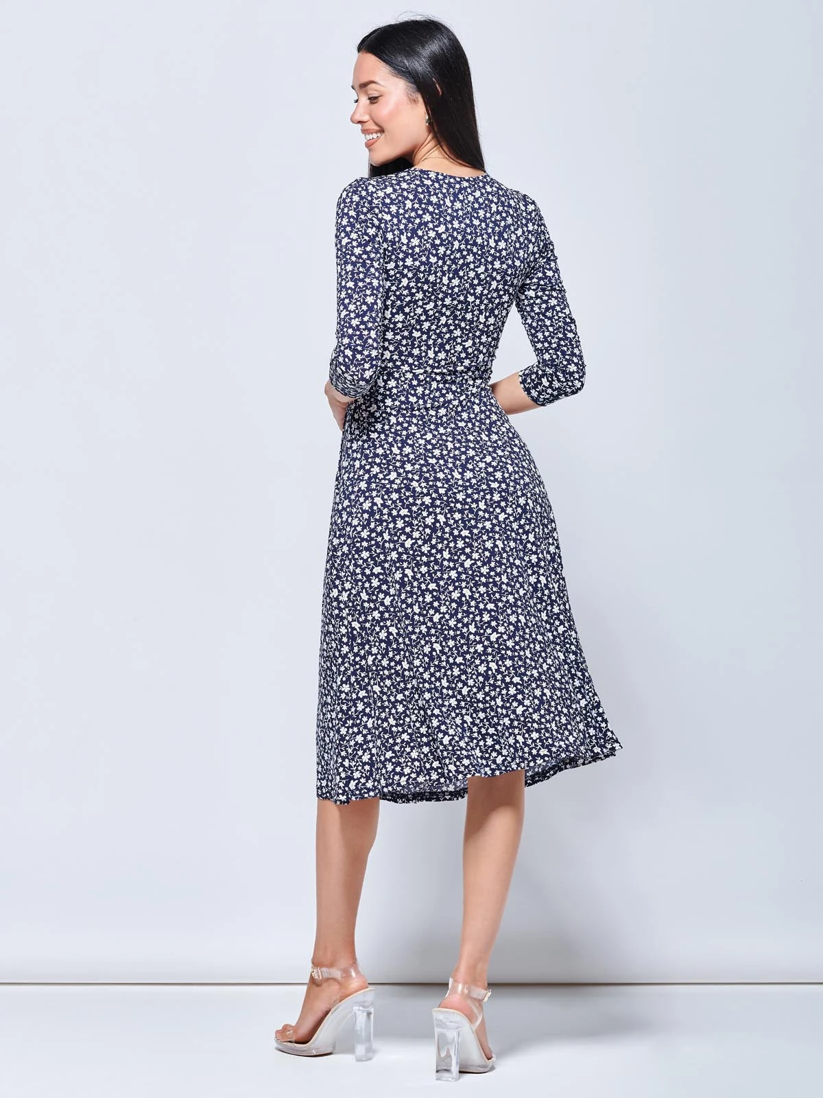 Gretta Jersey Fit & Flare Dress, Navy Floral 2 Gretta Jersey Fit & Flare Dress, Navy Floral - Image 2