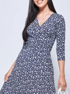 Gretta Jersey Fit & Flare Dress, Navy Floral 7 Gretta Jersey Fit & Flare Dress, Navy Floral -DORIA Clothing Shop L6102101 Navyfloral 3