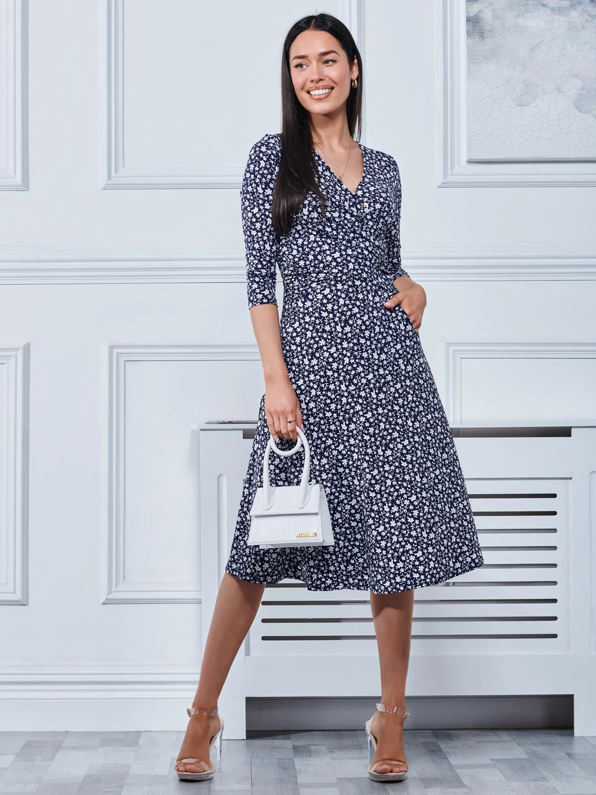 Gretta Jersey Fit & Flare Dress, Navy Floral 1 Gretta Jersey Fit & Flare Dress, Navy Floral