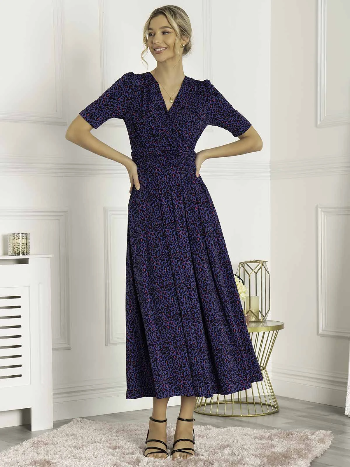 Jolie Moi Acadia Animal Print Wrap Maxi Dress, Blue Animal 3 Jolie Moi Acadia Animal Print Wrap Maxi Dress, Blue Animal - Image 3