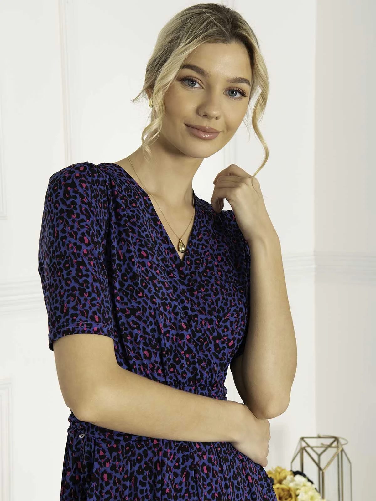 Jolie Moi Acadia Animal Print Wrap Maxi Dress, Blue Animal 2 Jolie Moi Acadia Animal Print Wrap Maxi Dress, Blue Animal - Image 2