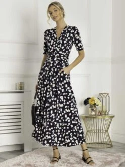 Jolie Moi Acadia Floral Print Wrap Maxi Dress, Navy White Floral -DORIA Clothing Shop L621 137 NavyWhiteFloral 2