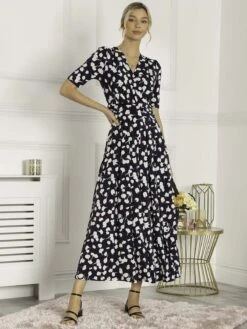 Jolie Moi Acadia Floral Print Wrap Maxi Dress, Navy White Floral -DORIA Clothing Shop L621 137 NavyWhiteFloral 3
