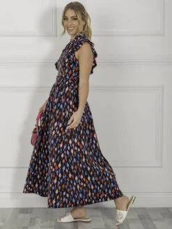 Jolie Moi Doris Frill Shoulder Maxi Dress, Navy Pattern 10 Jolie Moi Doris Frill Shoulder Maxi Dress, Navy Pattern -DORIA Clothing Shop L951 133NavyPattern 9