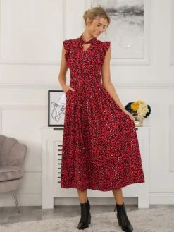 Jolie Moi Doris Frilly Maxi Dress, Red Animal -DORIA Clothing Shop L951 133 RedAnimal 3
