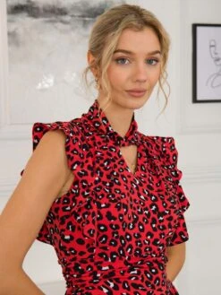 Jolie Moi Doris Frilly Maxi Dress, Red Animal -DORIA Clothing Shop L951 133 RedAnimal 5