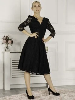 Molly 3/4 Sleeve Lace Swing Dress, Black -DORIA Clothing Shop LAC 8802 Black 3 1298c32d b364 4ca5 8fa2 18469d6ffb56