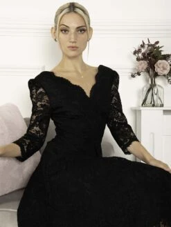 Molly 3/4 Sleeve Lace Swing Dress, Black -DORIA Clothing Shop LAC 8802 Black 5 4b945115 af21 4e5c afb0 d2da0cbc06a5