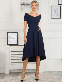 Lenora Fit & Flare Midi Dress, Navy -DORIA Clothing Shop LP395 12 Navy 1