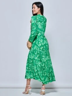 Long Sleeve Holiday Maxi Shirt Dress, Green Abstract -DORIA Clothing Shop LQ 0A001 GreenAbstract 2