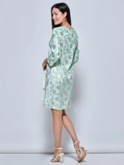 3/4 Sleeve Printed Midi Tunic Holiday Dress, Green Abstract -DORIA Clothing Shop LQ 0A004 GreenAbstract 2