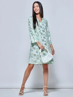 3/4 Sleeve Printed Midi Tunic Holiday Dress, Green Abstract -DORIA Clothing Shop LQ 0A004 GreenAbstract 5