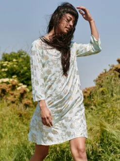 3/4 Sleeve Printed Midi Tunic Holiday Dress, Green Abstract -DORIA Clothing Shop LQ 0A004 GreenAbstract 6