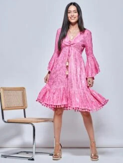 Crochet Trim Midi Holiday Dress, Pink Pattern -DORIA Clothing Shop LQ 0A008 PinkPetern 5