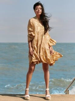 Printed Tiered Hem Holiday Midi Dress, Khaki Pattern -DORIA Clothing Shop LQ 0A016 KhakiPatern 6