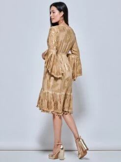 Crochet Trim Midi Holiday Dress, Khaki Pattern -DORIA Clothing Shop LQ 0A023 KhakiPatern 2