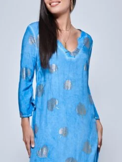 3/4 Sleeve Loose Fit Holiday Tunic Maxi Dress, Blue Pattern 8 3/4 Sleeve Loose Fit Holiday Tunic Maxi Dress, Blue Pattern -DORIA Clothing Shop LQ 0A028 BluePatern 3