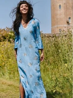 3/4 Sleeve Loose Fit Holiday Tunic Maxi Dress, Blue Pattern 9 3/4 Sleeve Loose Fit Holiday Tunic Maxi Dress, Blue Pattern -DORIA Clothing Shop LQ 0A028 BluePatern 6