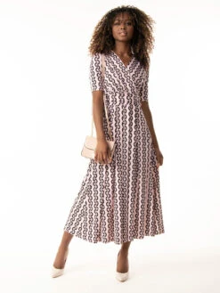 Jolie Moi Molly Geo Print Maxi Dress, Pink Geo -DORIA Clothing Shop LQ621133 PinkGeo 1