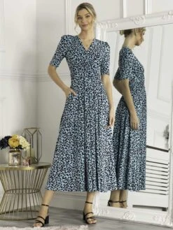 Jolie Moi Molly Jersey Maxi Dress, Blue Animal -DORIA Clothing Shop LQ621133 BlueAnimal 1