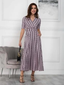 Jolie Moi Molly Geo Print Maxi Dress, Pink Geo -DORIA Clothing Shop LQ621133 PinkGeo 5