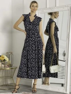 Jolie Moi Frill Detail Maxi Dress, Dark Teal -DORIA Clothing Shop LY 2358 DarkTeal 1