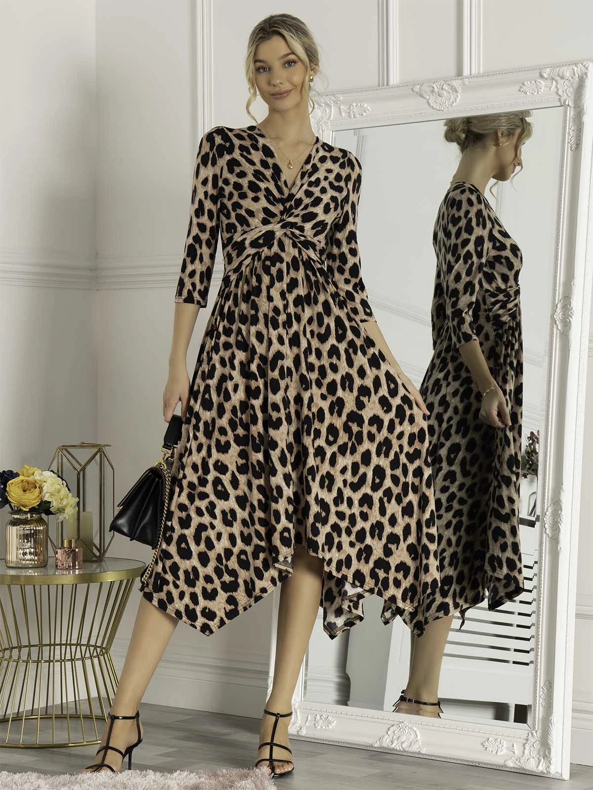 Jolie Moi Knot Front Hanky Hem Dress, Pink Animal 1 Jolie Moi Knot Front Hanky Hem Dress, Pink Animal