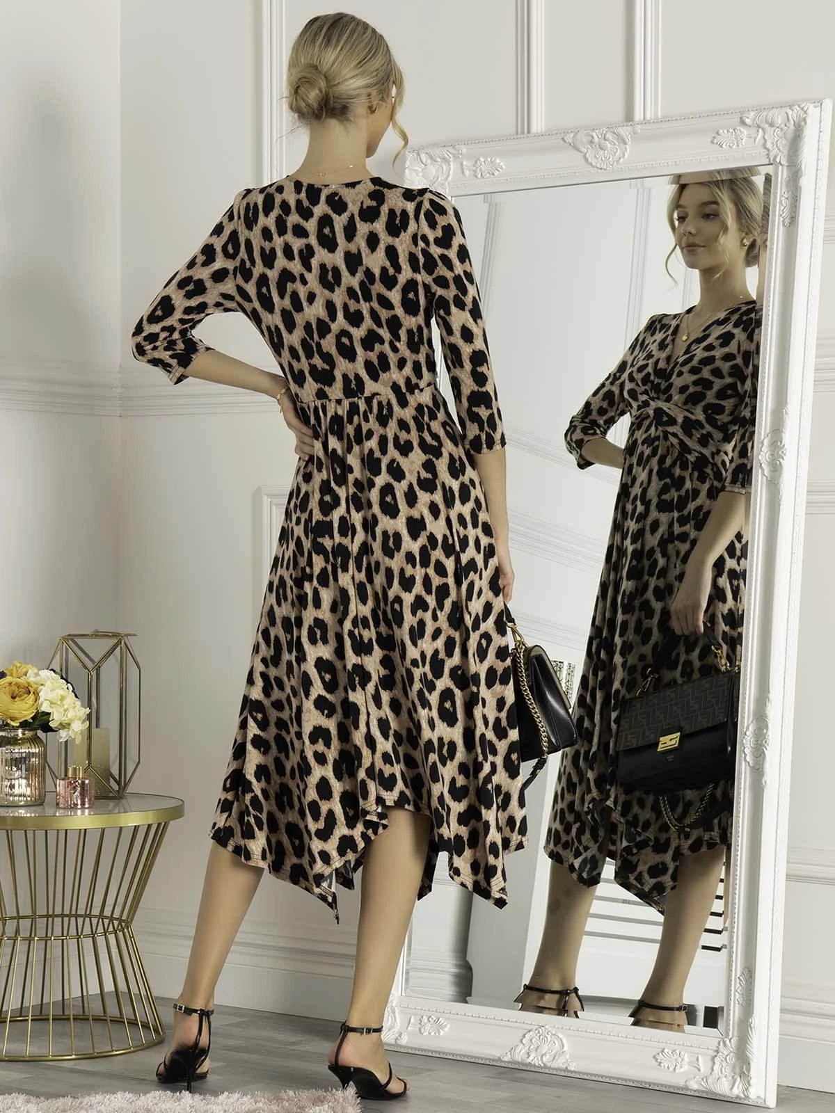 Jolie Moi Knot Front Hanky Hem Dress, Pink Animal 2 Jolie Moi Knot Front Hanky Hem Dress, Pink Animal - Image 2