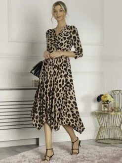 Jolie Moi Knot Front Hanky Hem Dress, Pink Animal 10 Jolie Moi Knot Front Hanky Hem Dress, Pink Animal -DORIA Clothing Shop LY 872 PinkAnimal 4